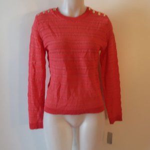 NWT Womens Bluoltre Coral Pink Open Knit Semi-Sheer Sweater S/M *